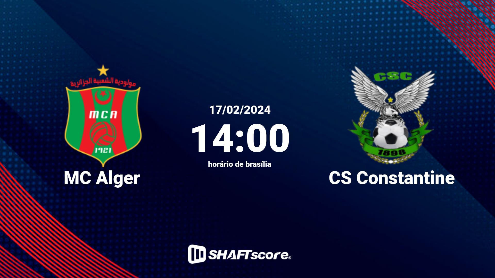 Estatísticas do jogo MC Alger vs CS Constantine 17.02 14:00