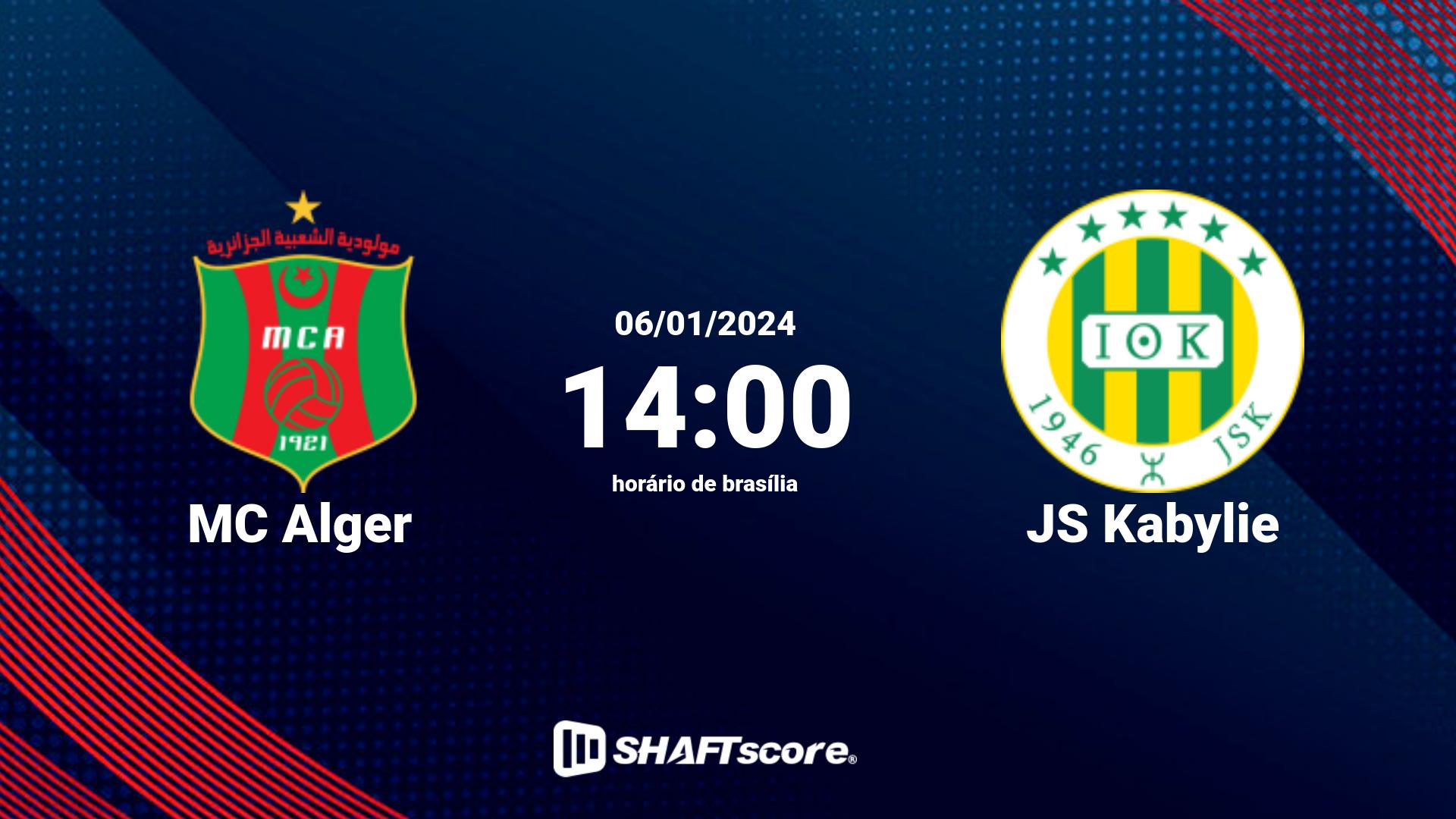 Estatísticas do jogo MC Alger vs JS Kabylie 06.01 14:00