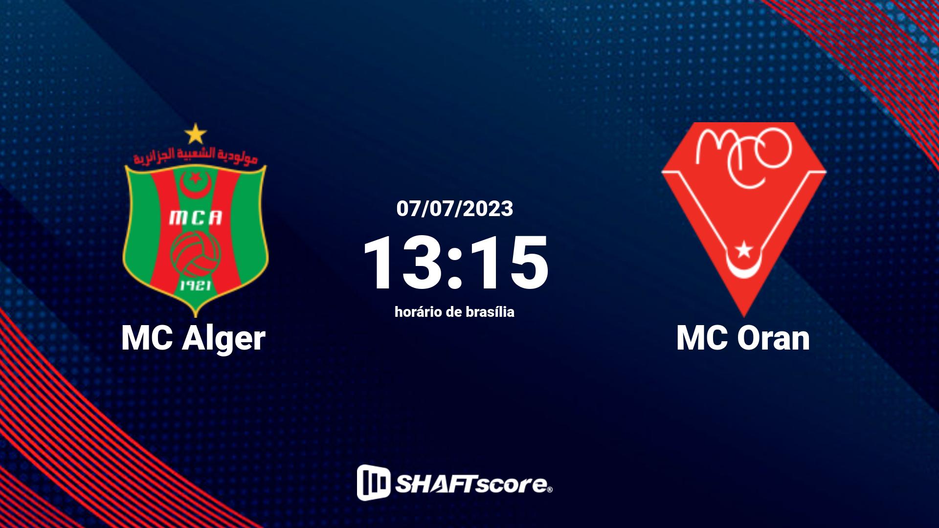 Estatísticas do jogo MC Alger vs MC Oran 07.07 13:15