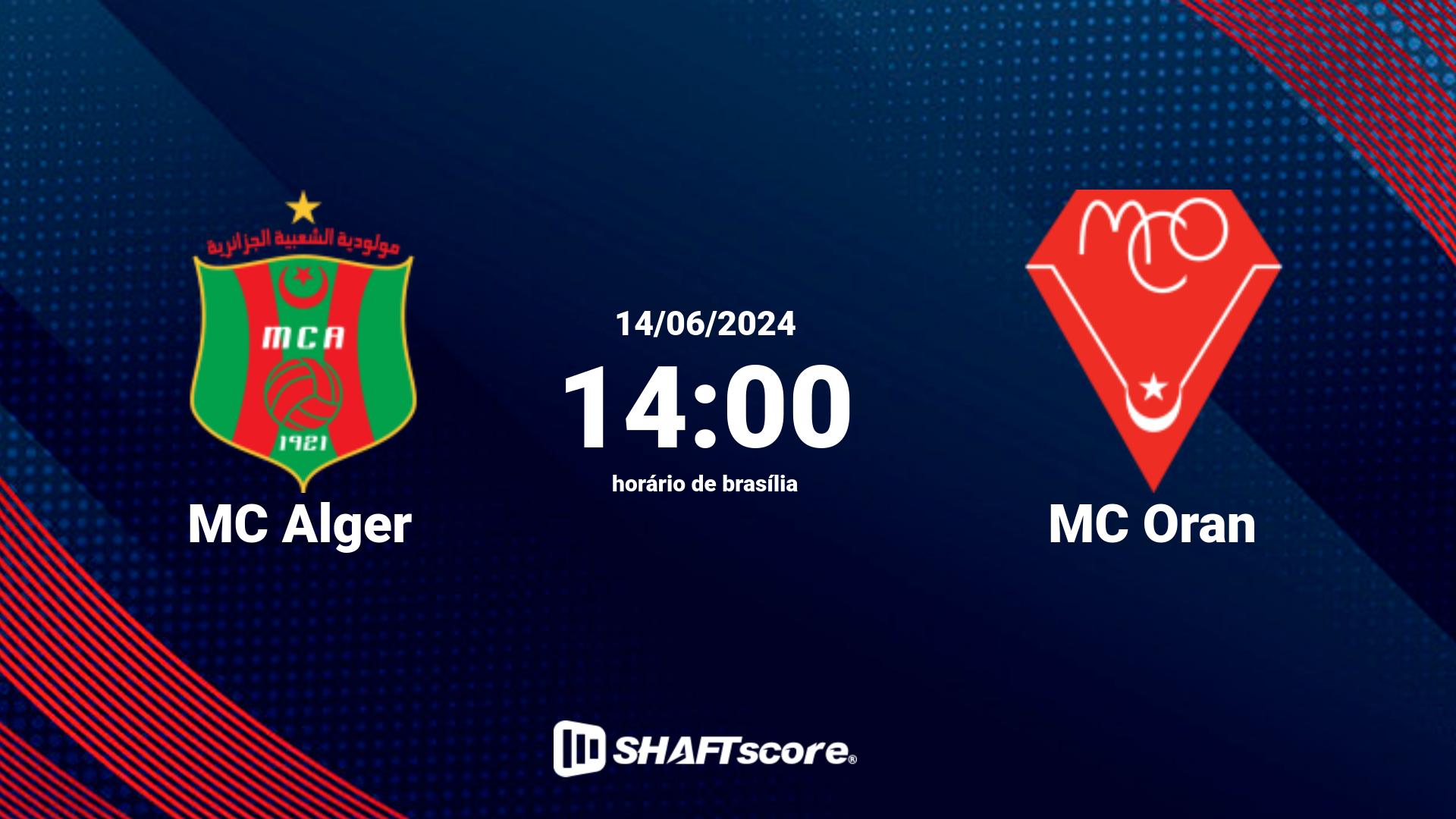 Estatísticas do jogo MC Alger vs MC Oran 14.06 14:00