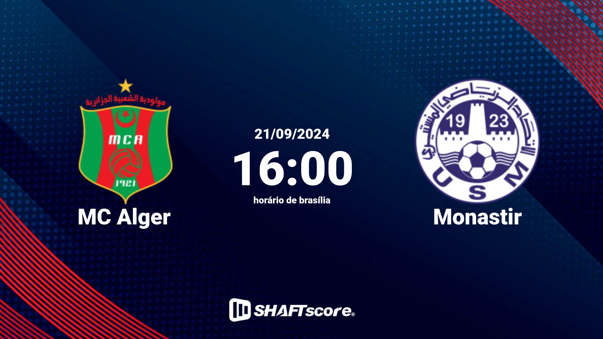 Estatísticas do jogo MC Alger vs Monastir 21.09 16:00