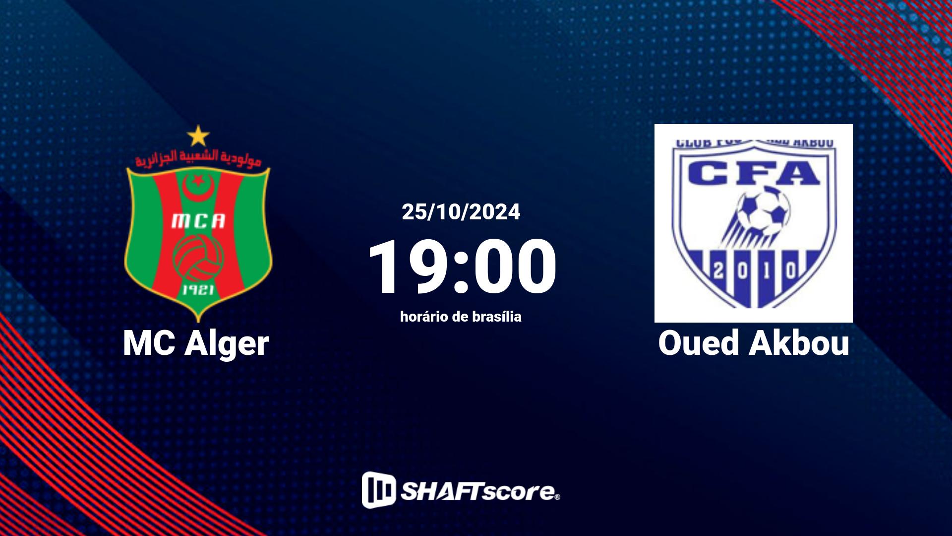 Estatísticas do jogo MC Alger vs Oued Akbou 25.10 19:00