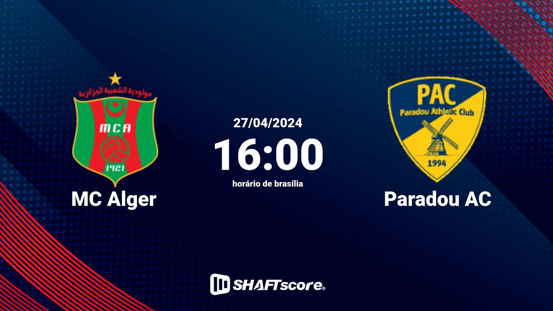 Estatísticas do jogo MC Alger vs Paradou AC 27.04 16:00