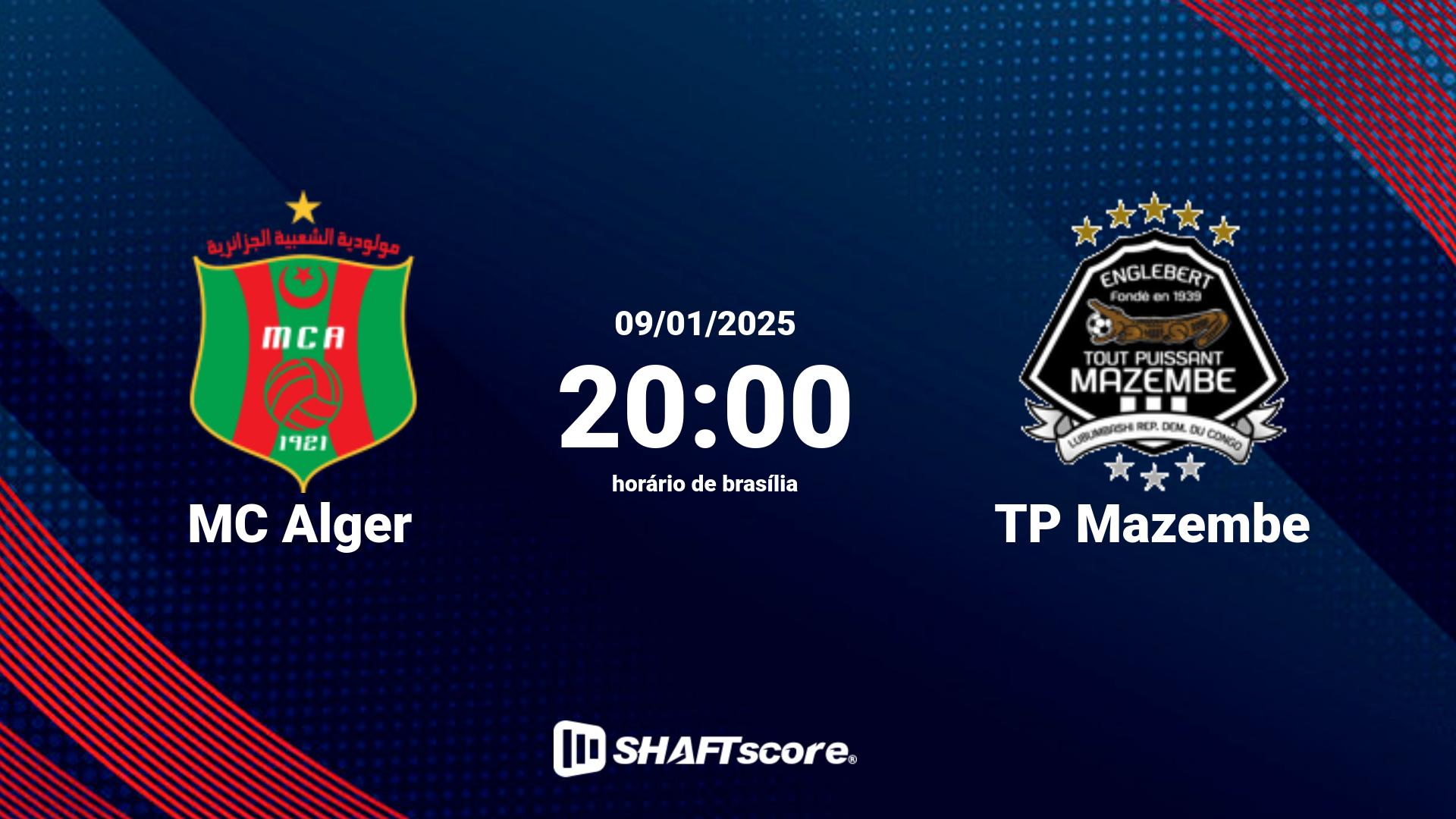 Estatísticas do jogo MC Alger vs TP Mazembe 09.01 20:00