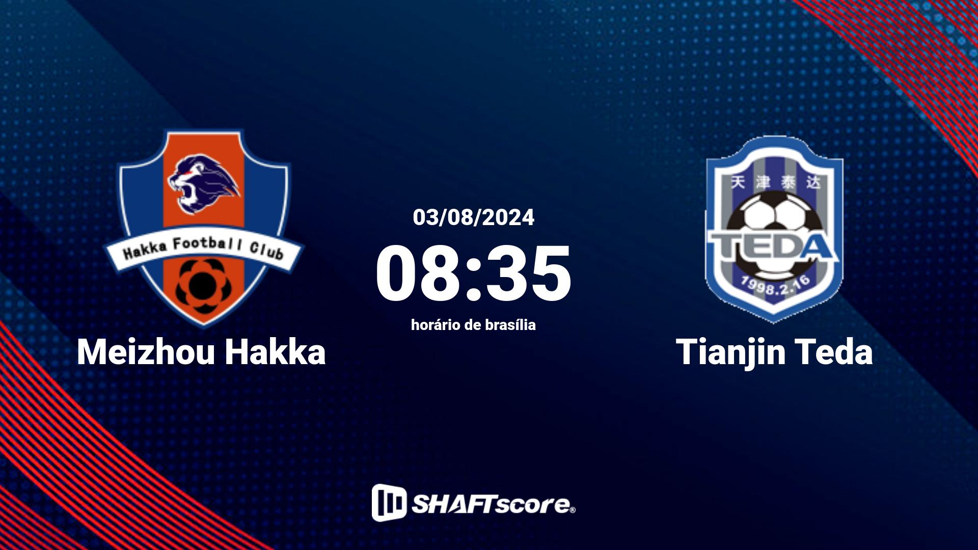 Estatísticas do jogo Meizhou Hakka vs Tianjin Teda 03.08 08:35