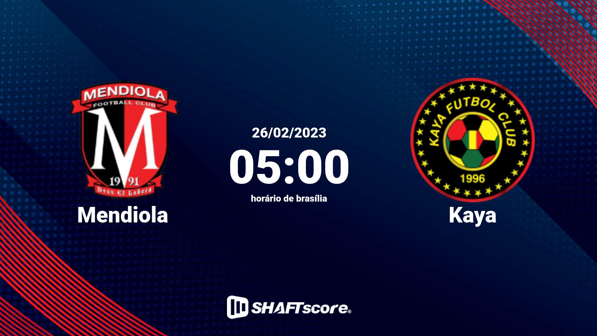 Estatísticas do jogo Mendiola vs Kaya 26.02 05:00