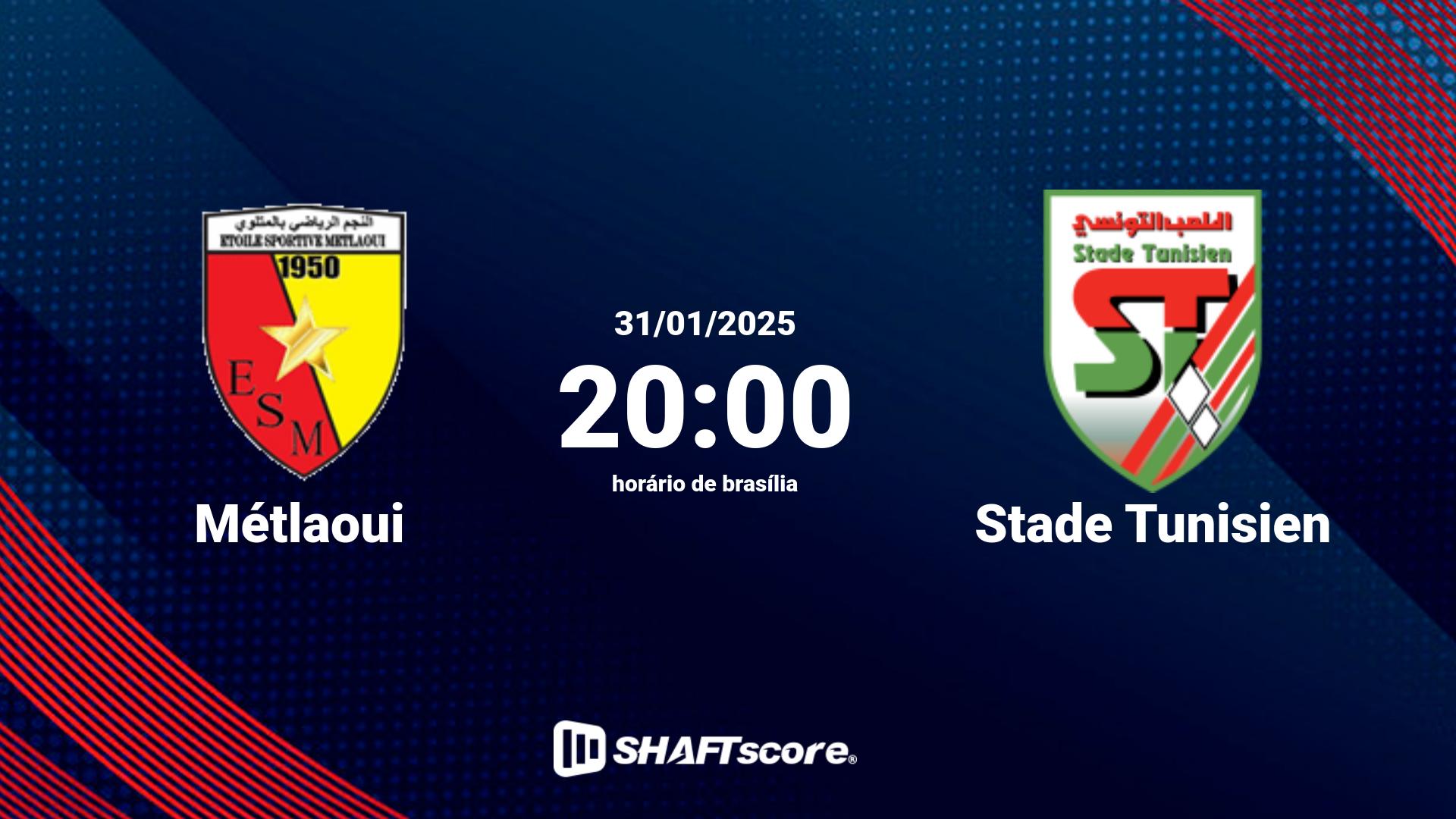 Estatísticas do jogo Métlaoui vs Stade Tunisien 31.01 20:00