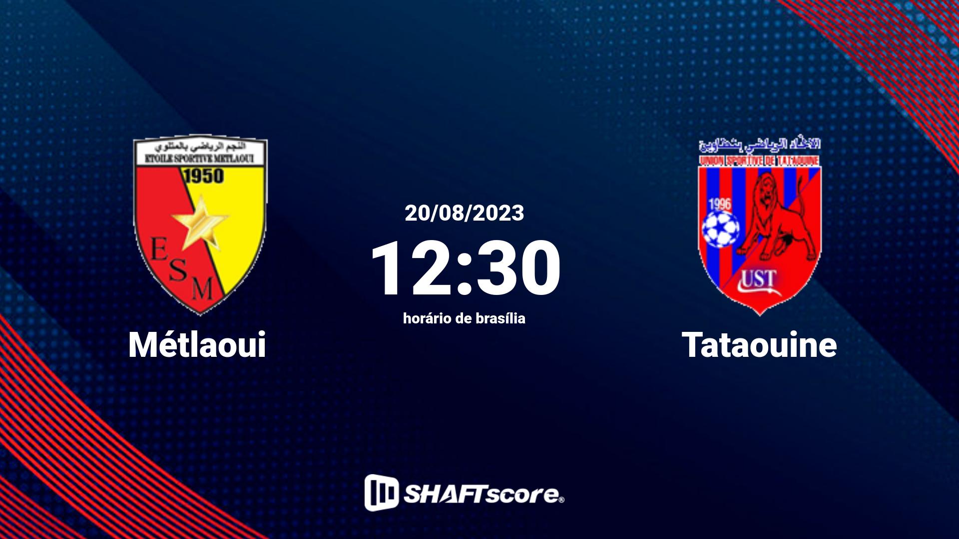 Estatísticas do jogo Métlaoui vs Tataouine 20.08 12:30