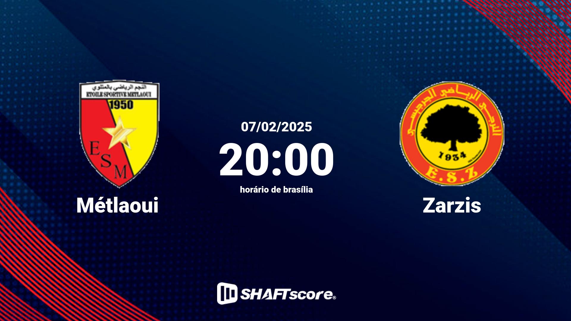 Estatísticas do jogo Métlaoui vs Zarzis 07.02 20:00