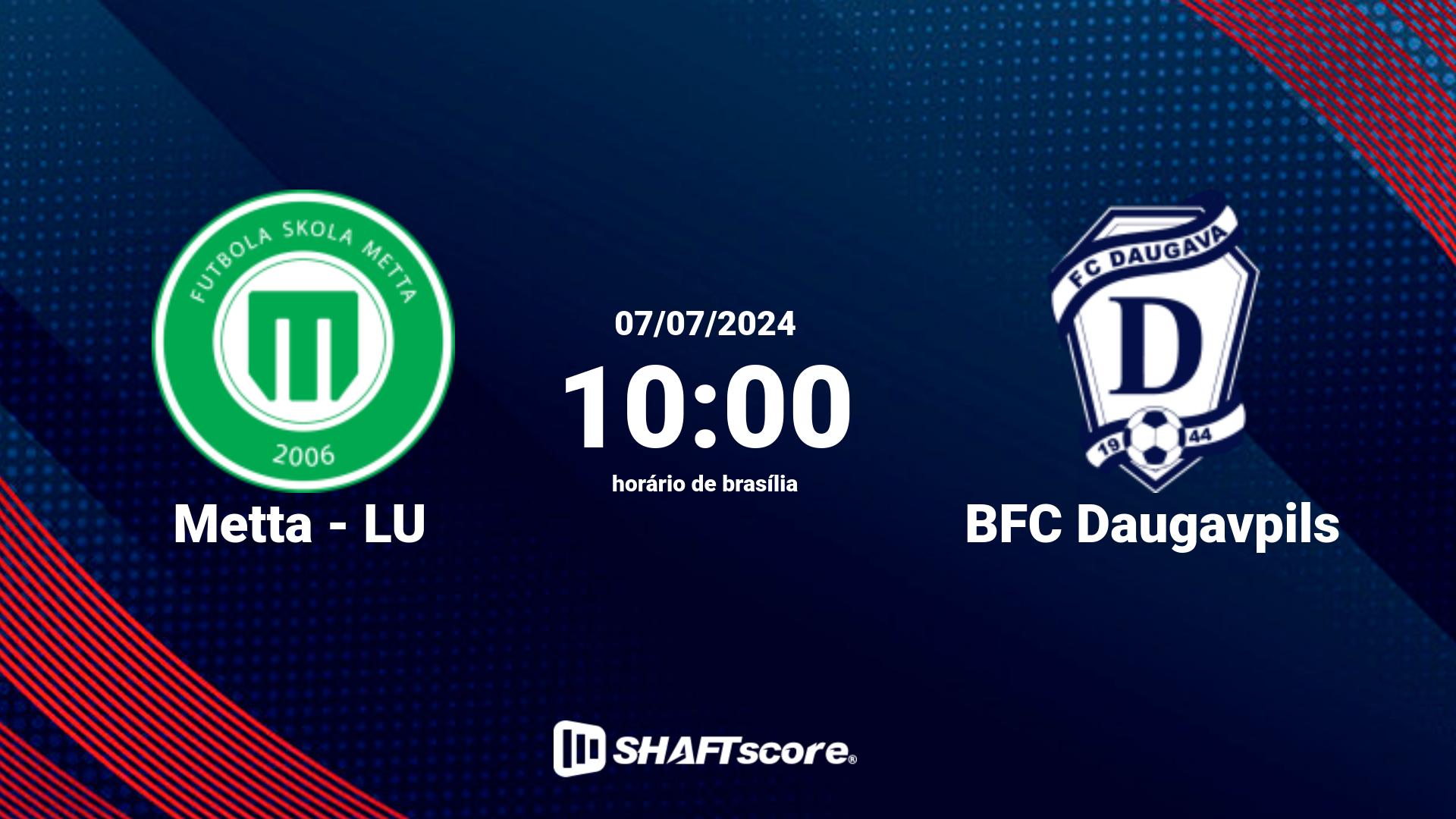 Estatísticas do jogo Metta - LU vs BFC Daugavpils 07.07 10:00