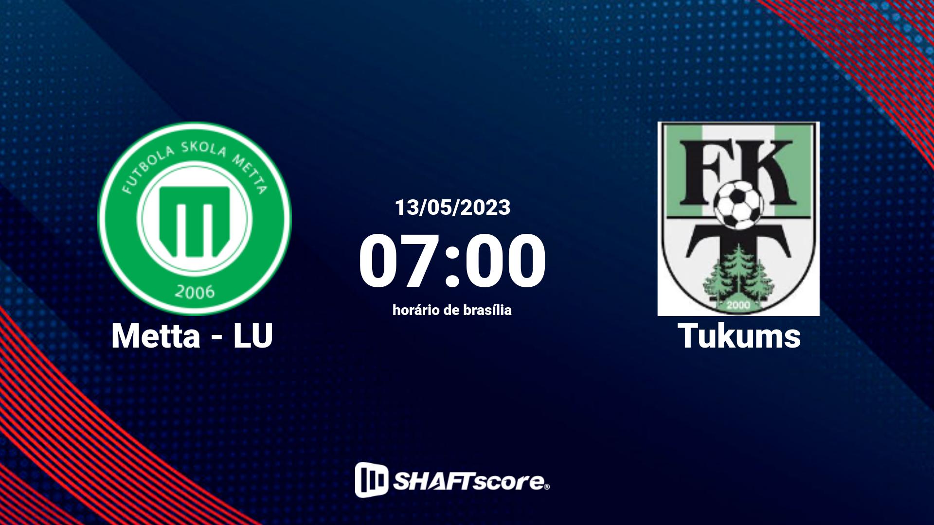 Estatísticas do jogo Metta - LU vs Tukums 13.05 07:00