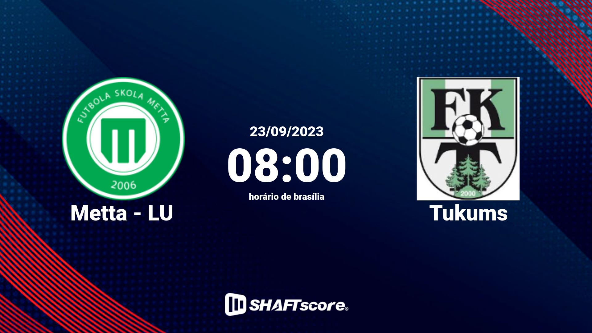 Estatísticas do jogo Metta - LU vs Tukums 23.09 08:00