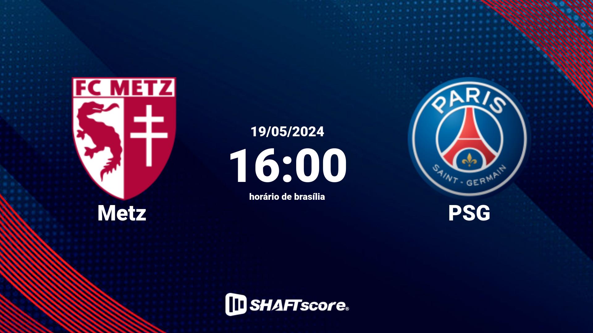 Estatísticas do jogo Metz vs PSG 19.05 16:00