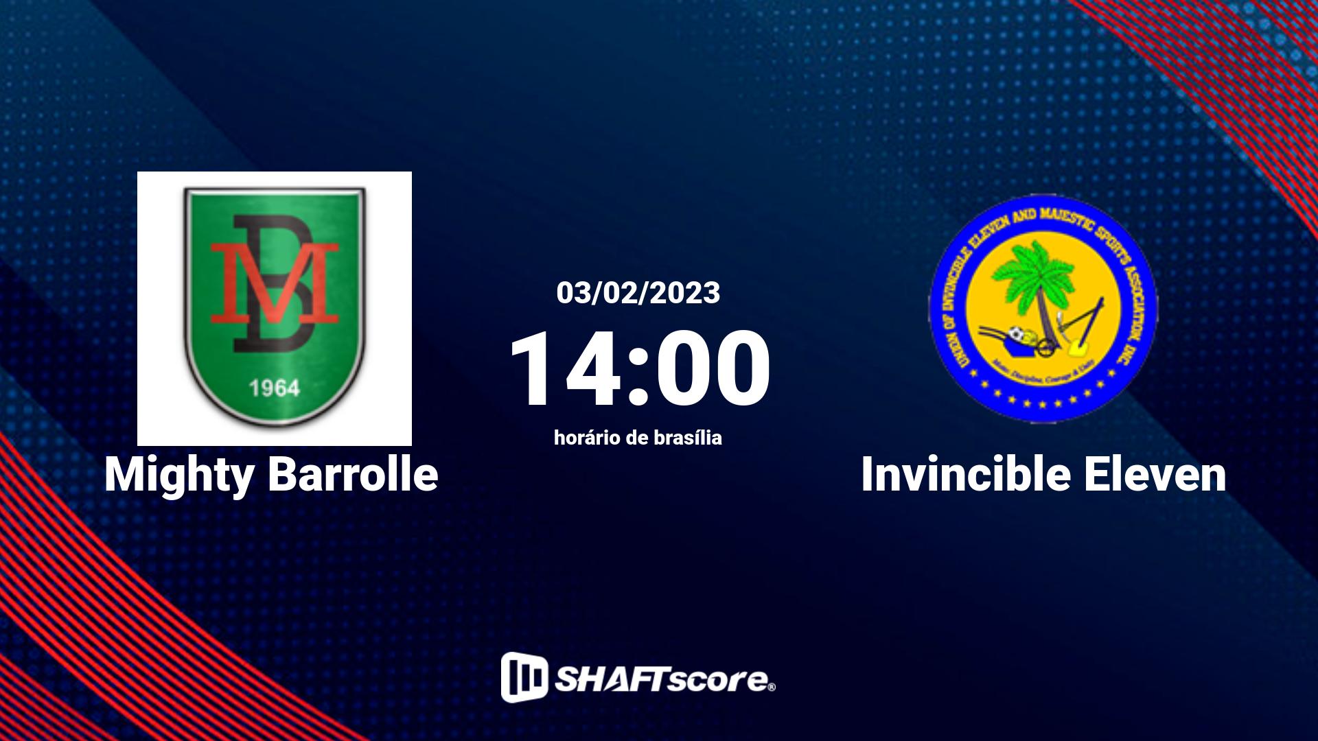 Estatísticas do jogo Mighty Barrolle vs Invincible Eleven 03.02 14:00