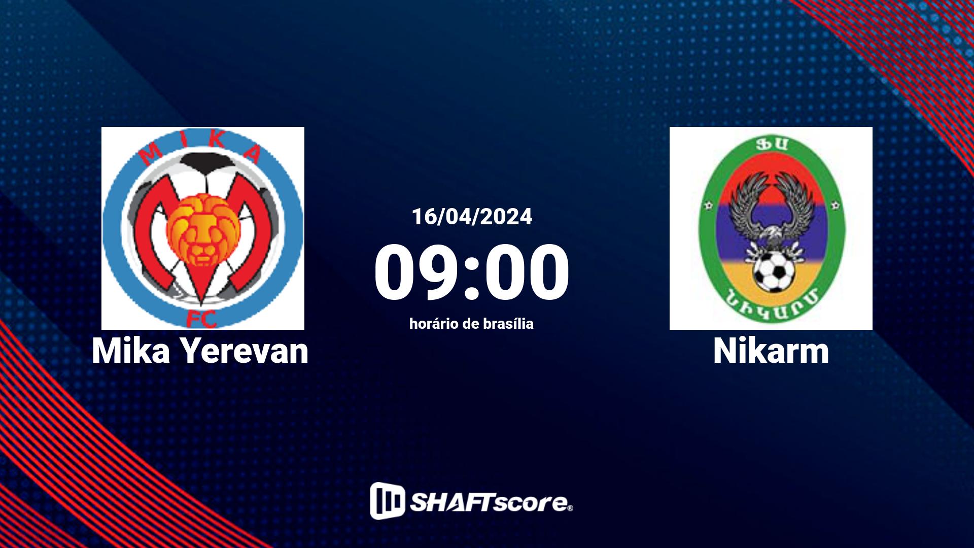 Estatísticas do jogo Mika Yerevan vs Nikarm 16.04 09:00