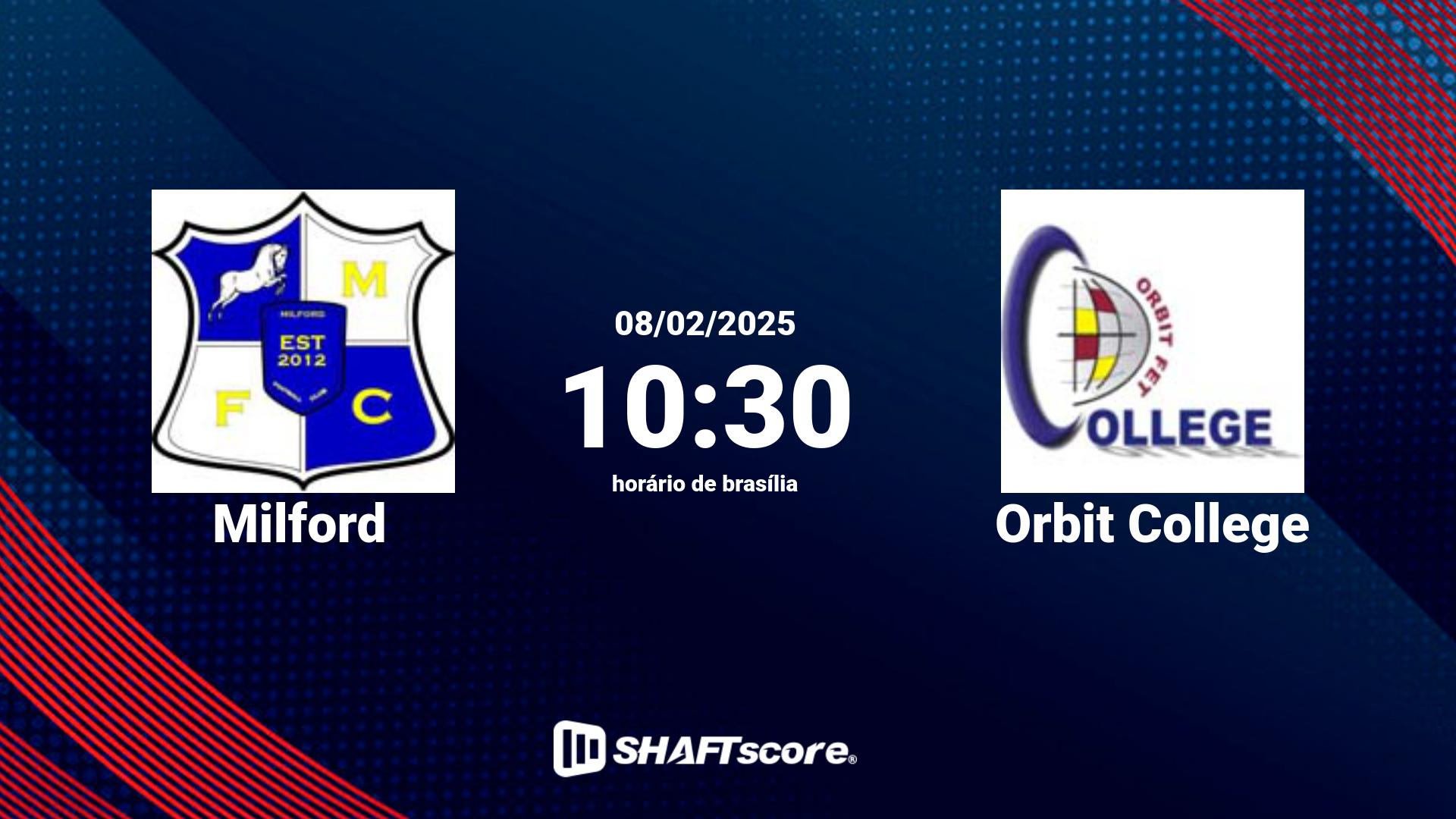 Estatísticas do jogo Milford vs Orbit College 08.02 10:30