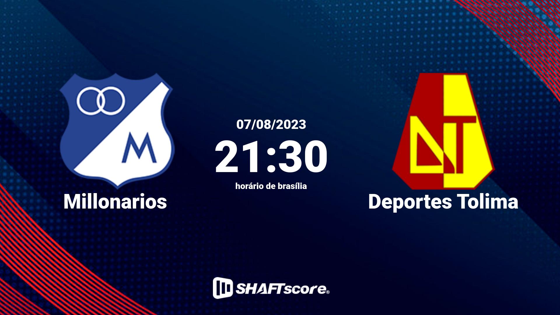 Estatísticas do jogo Millonarios vs Deportes Tolima 07.08 21:30