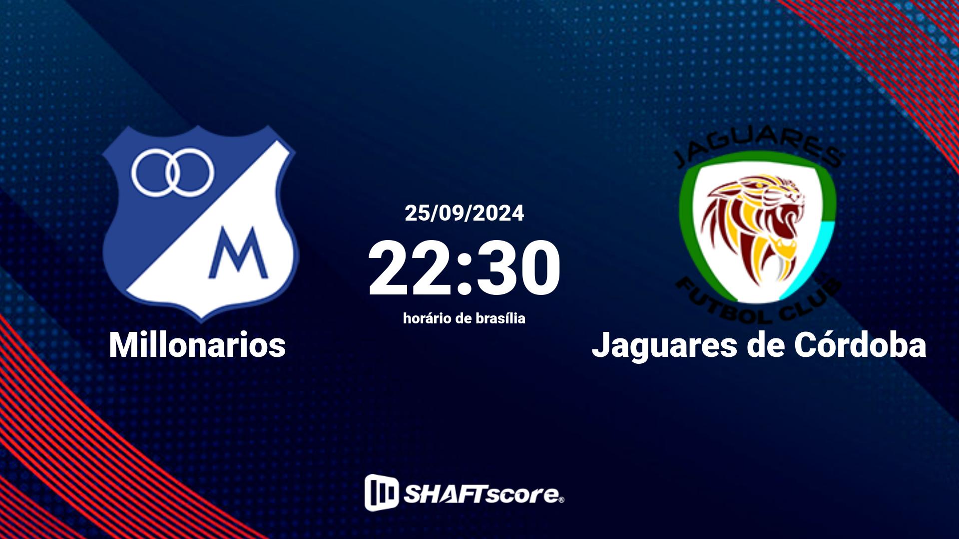 Estatísticas do jogo Millonarios vs Jaguares de Córdoba 25.09 22:30