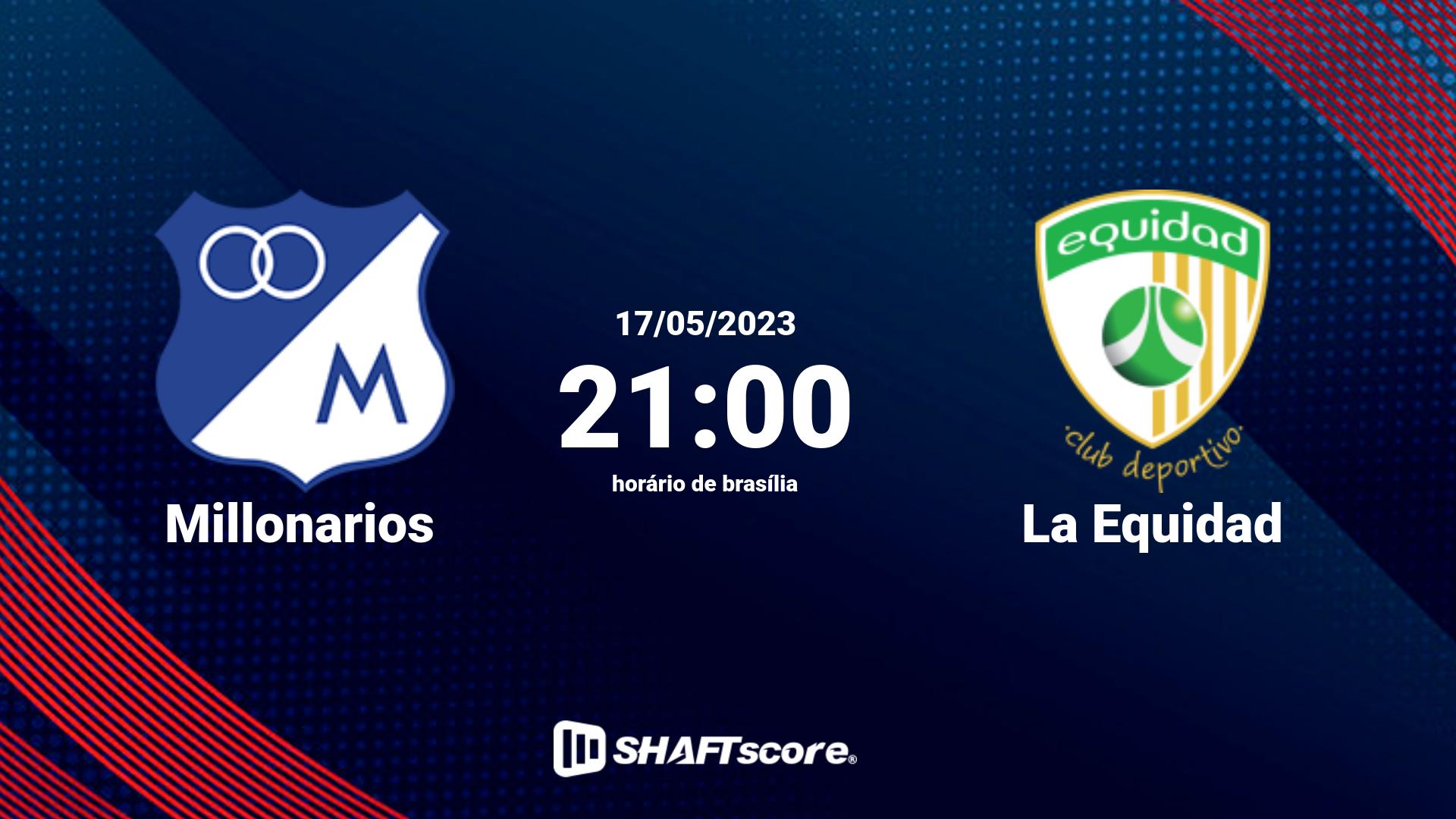 Estatísticas do jogo Millonarios vs La Equidad 17.05 21:00