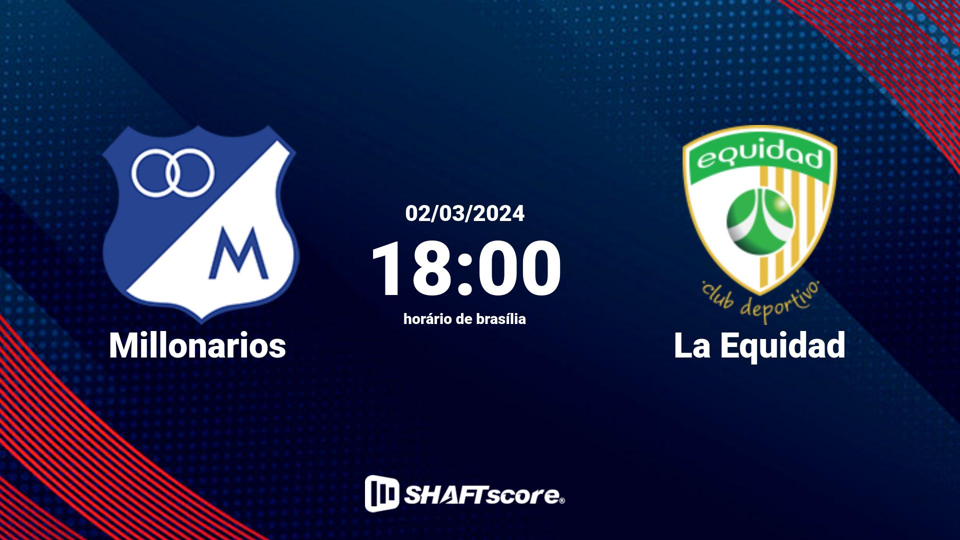 Estatísticas do jogo Millonarios vs La Equidad 02.03 18:00