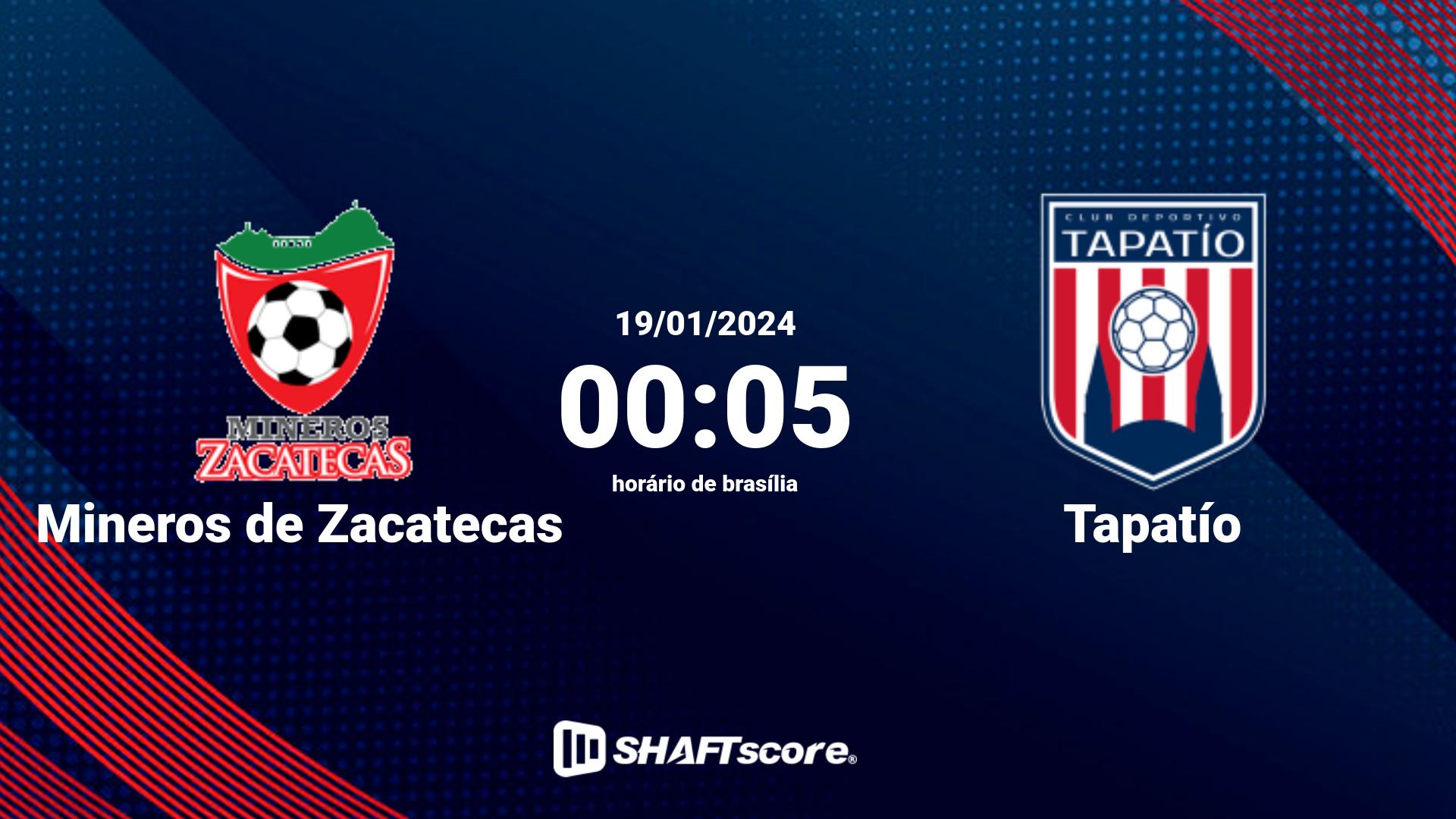 Estatísticas do jogo Mineros de Zacatecas vs Tapatío 19.01 00:05