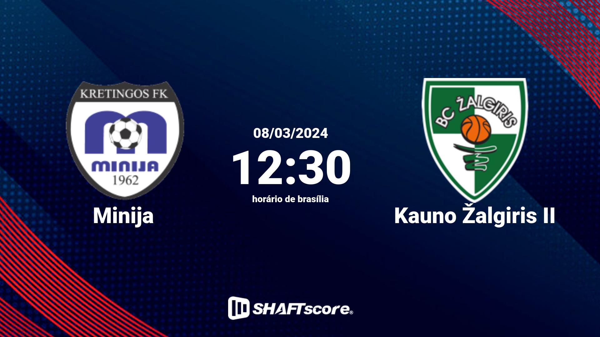 Estatísticas do jogo Minija vs Kauno Žalgiris II 08.03 12:30