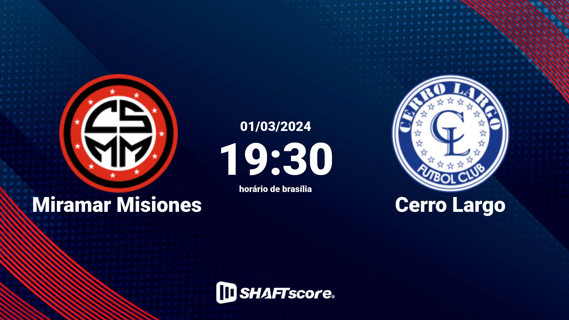 Estatísticas do jogo Miramar Misiones vs Cerro Largo 01.03 19:30