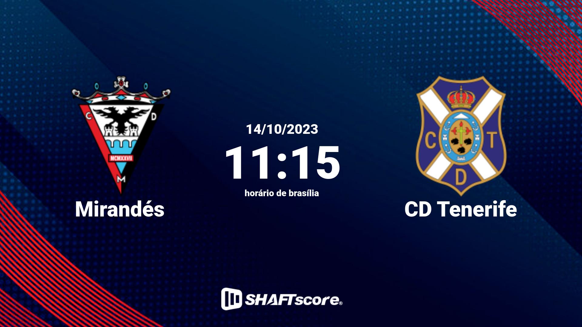 Estatísticas do jogo Mirandés vs CD Tenerife 14.10 11:15