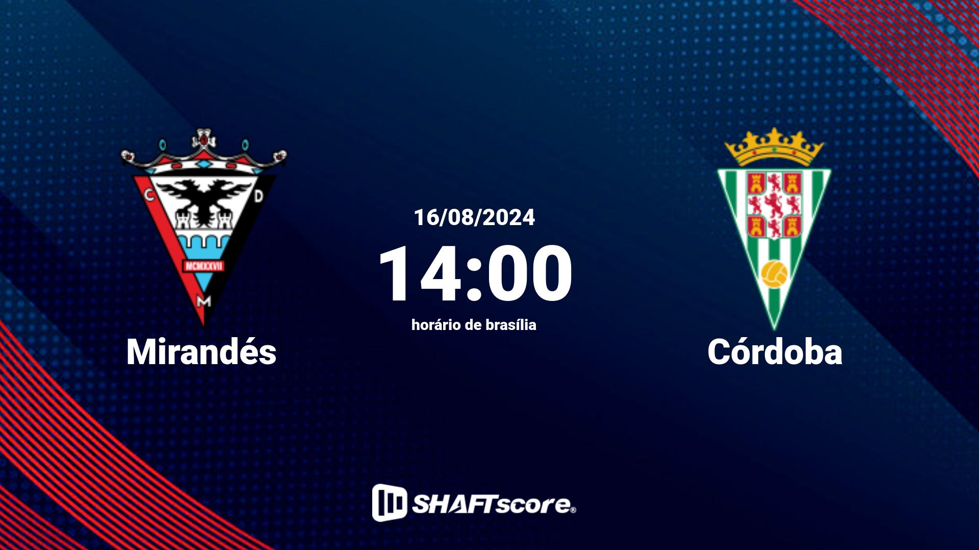 Estatísticas do jogo Mirandés vs Córdoba 16.08 14:00