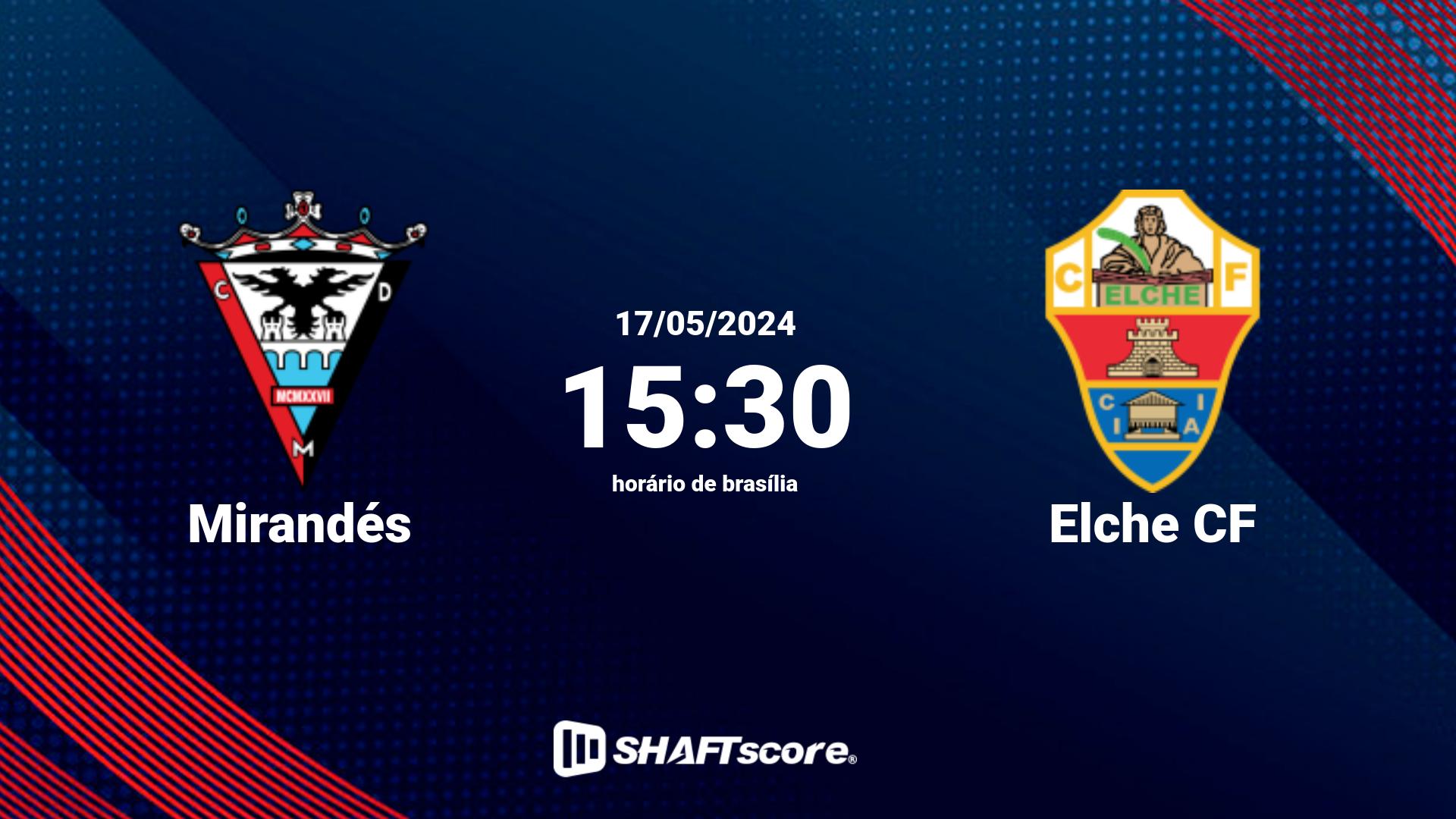 Estatísticas do jogo Mirandés vs Elche CF 17.05 15:30
