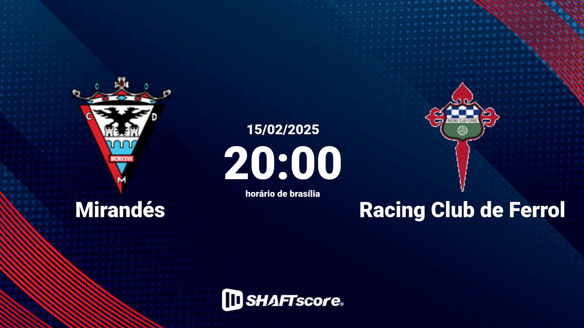 Estatísticas do jogo Mirandés vs Racing Club de Ferrol 15.02 20:00