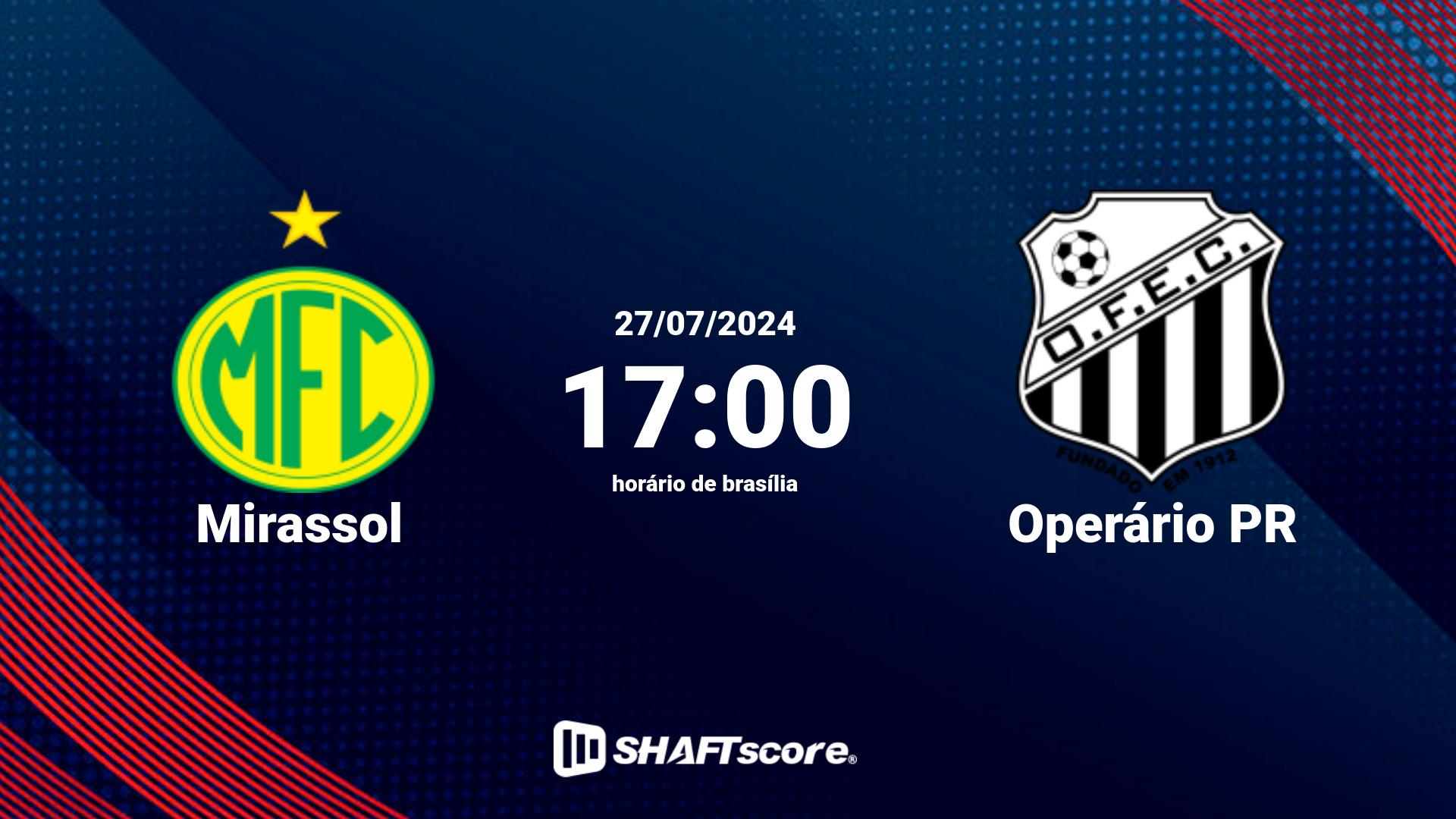 Estatísticas do jogo Mirassol vs Operário PR 27.07 17:00