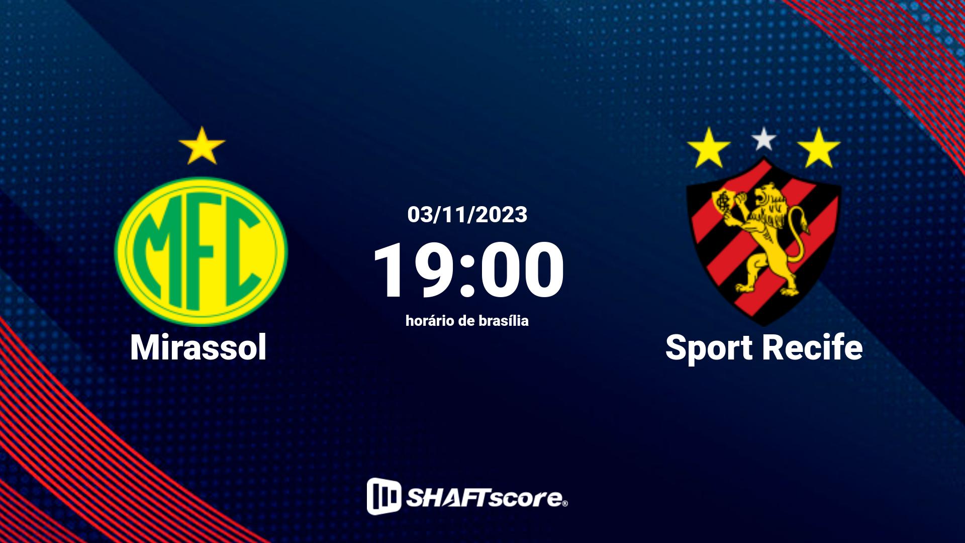 Estatísticas do jogo Mirassol vs Sport Recife 03.11 19:00