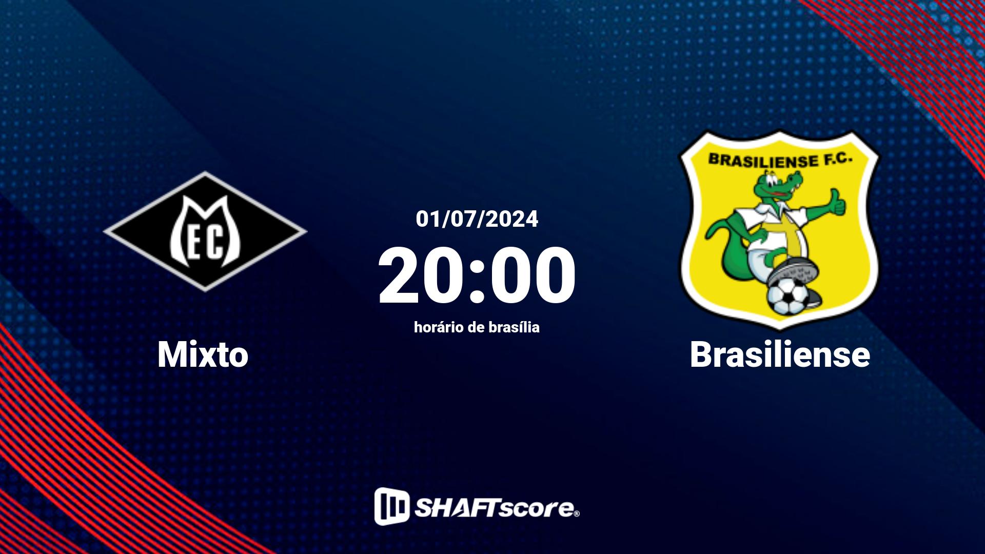 Estatísticas do jogo Mixto vs Brasiliense 01.07 20:00