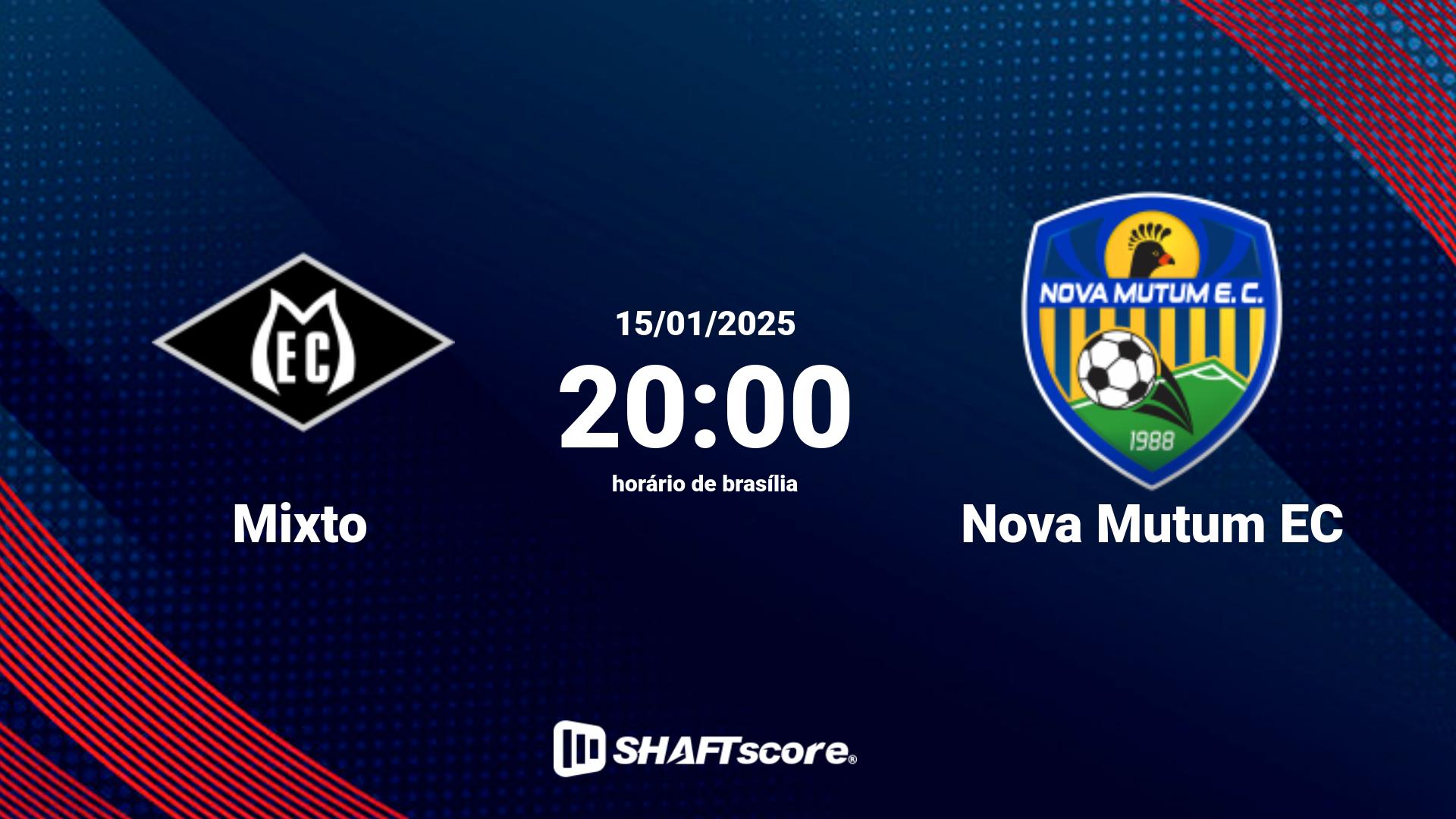 Estatísticas do jogo Mixto vs Nova Mutum EC 15.01 20:00