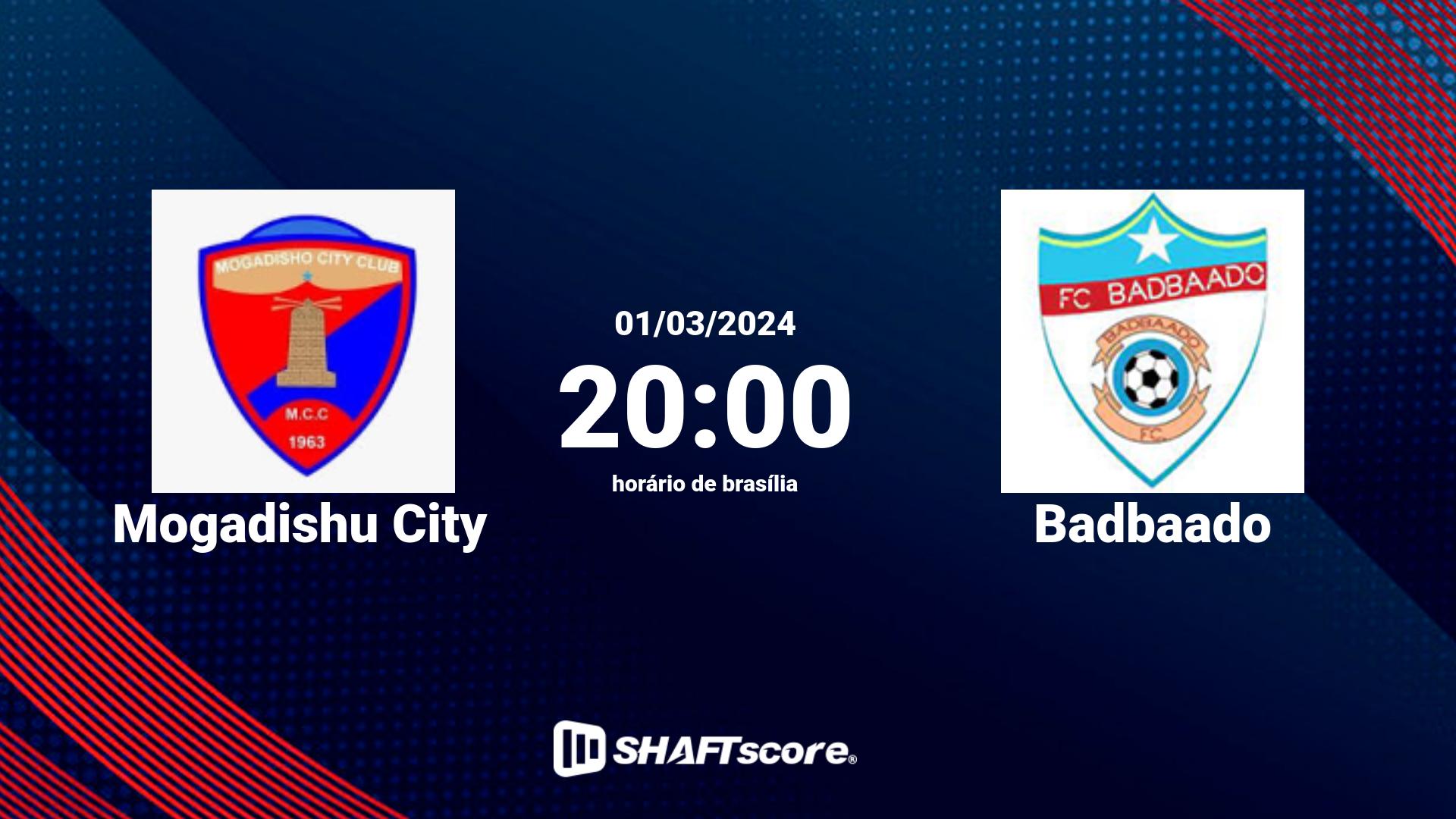 Estatísticas do jogo Mogadishu City vs Badbaado 01.03 20:00