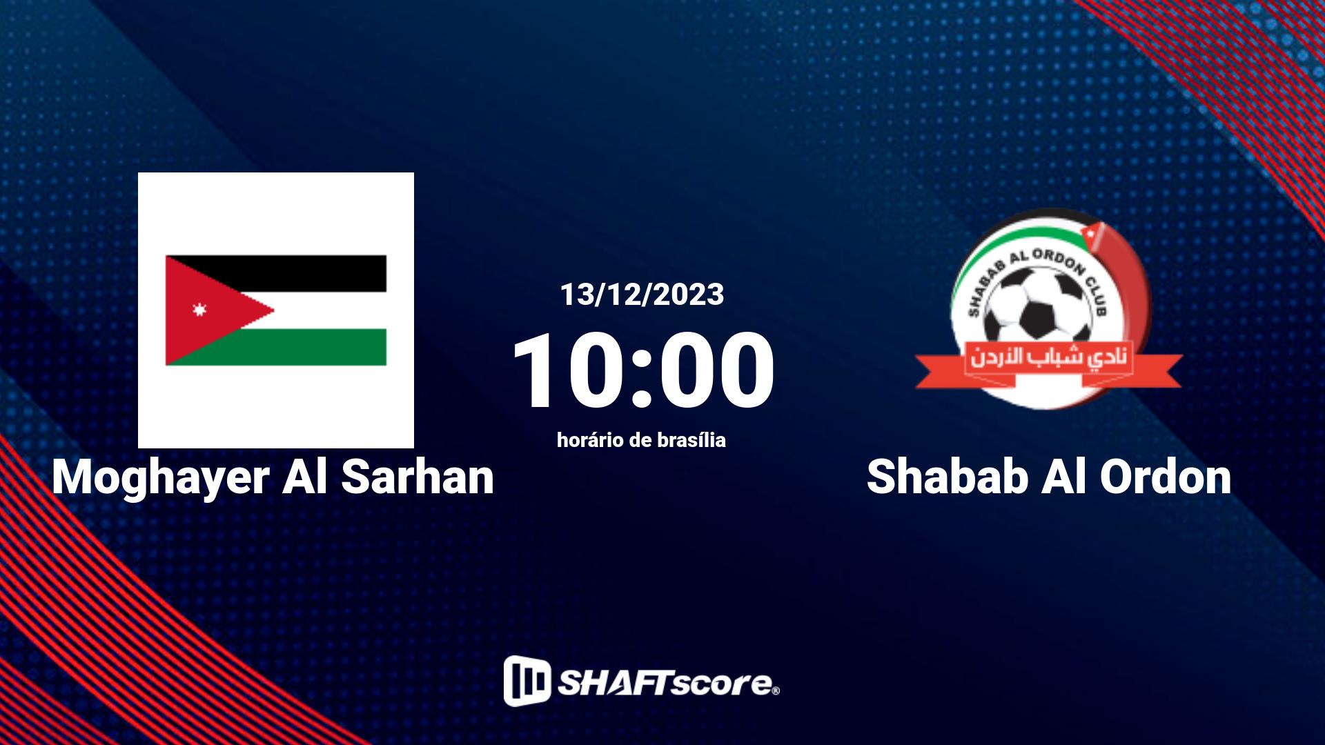 Estatísticas do jogo Moghayer Al Sarhan vs Shabab Al Ordon 13.12 10:00