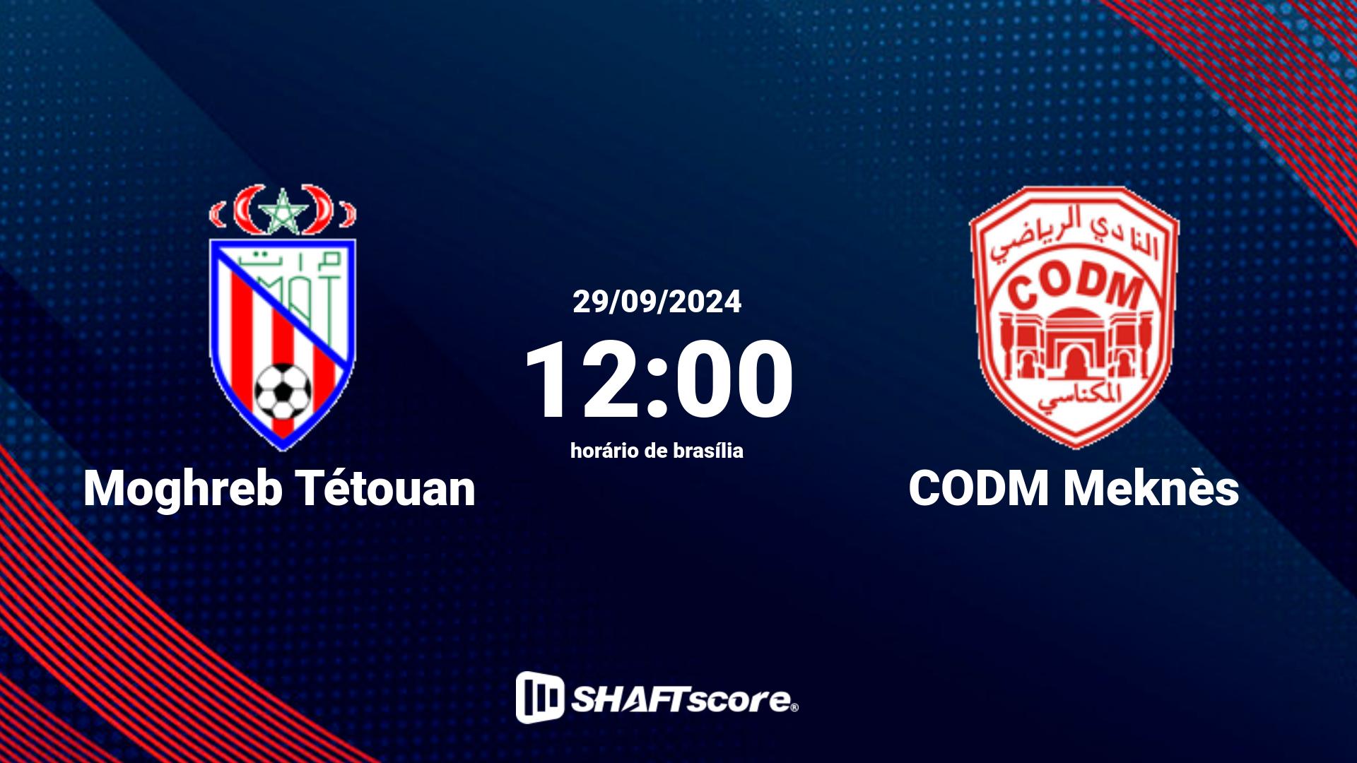 Estatísticas do jogo Moghreb Tétouan vs CODM Meknès 29.09 12:00