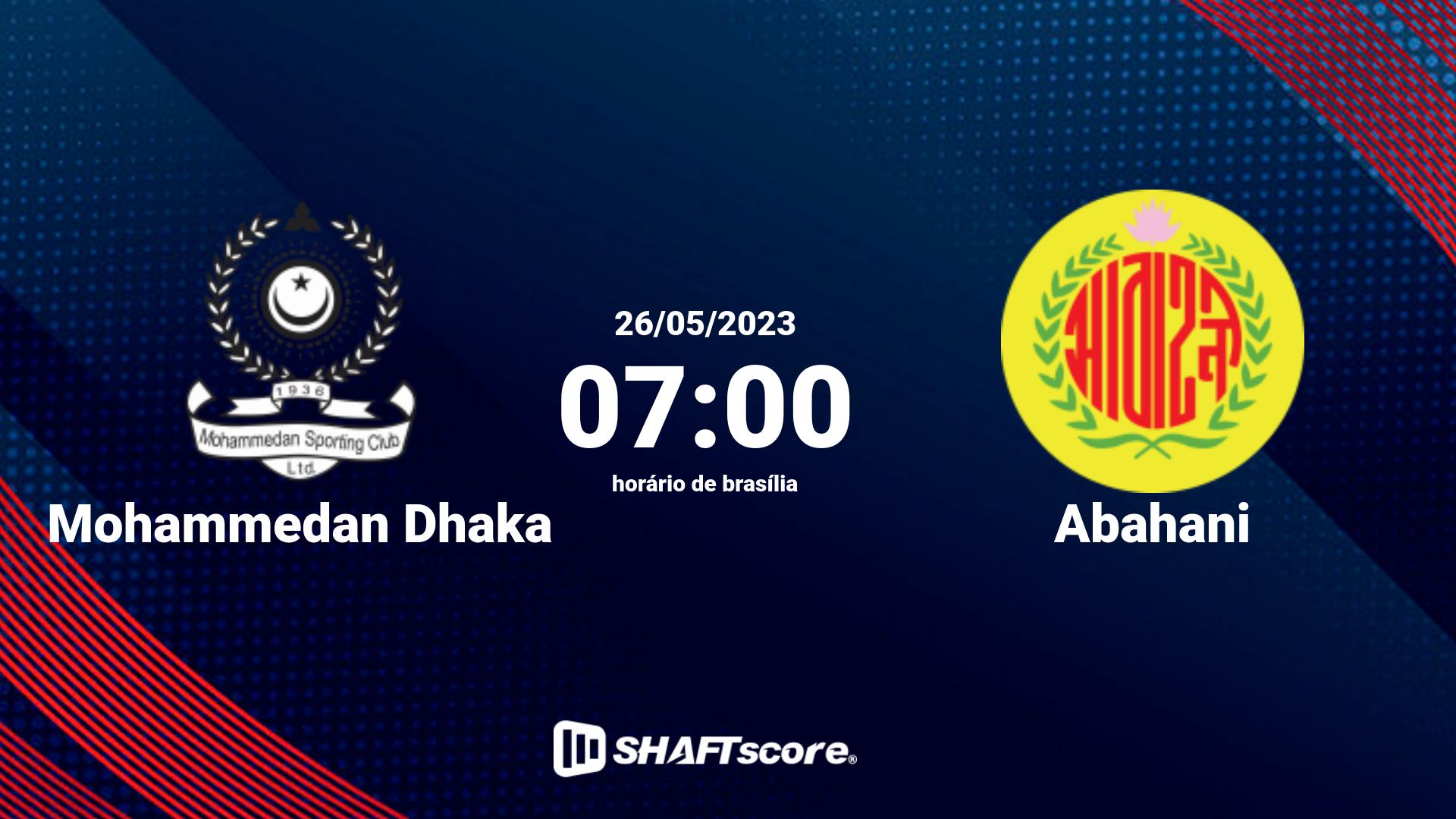 Estatísticas do jogo Mohammedan Dhaka vs Abahani 26.05 07:00