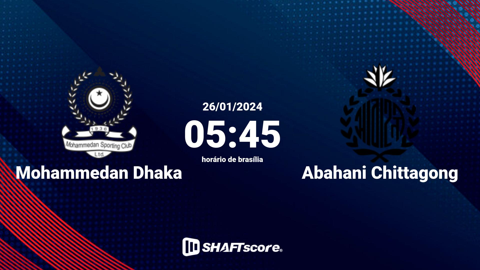 Estatísticas do jogo Mohammedan Dhaka vs Abahani Chittagong 26.01 05:45