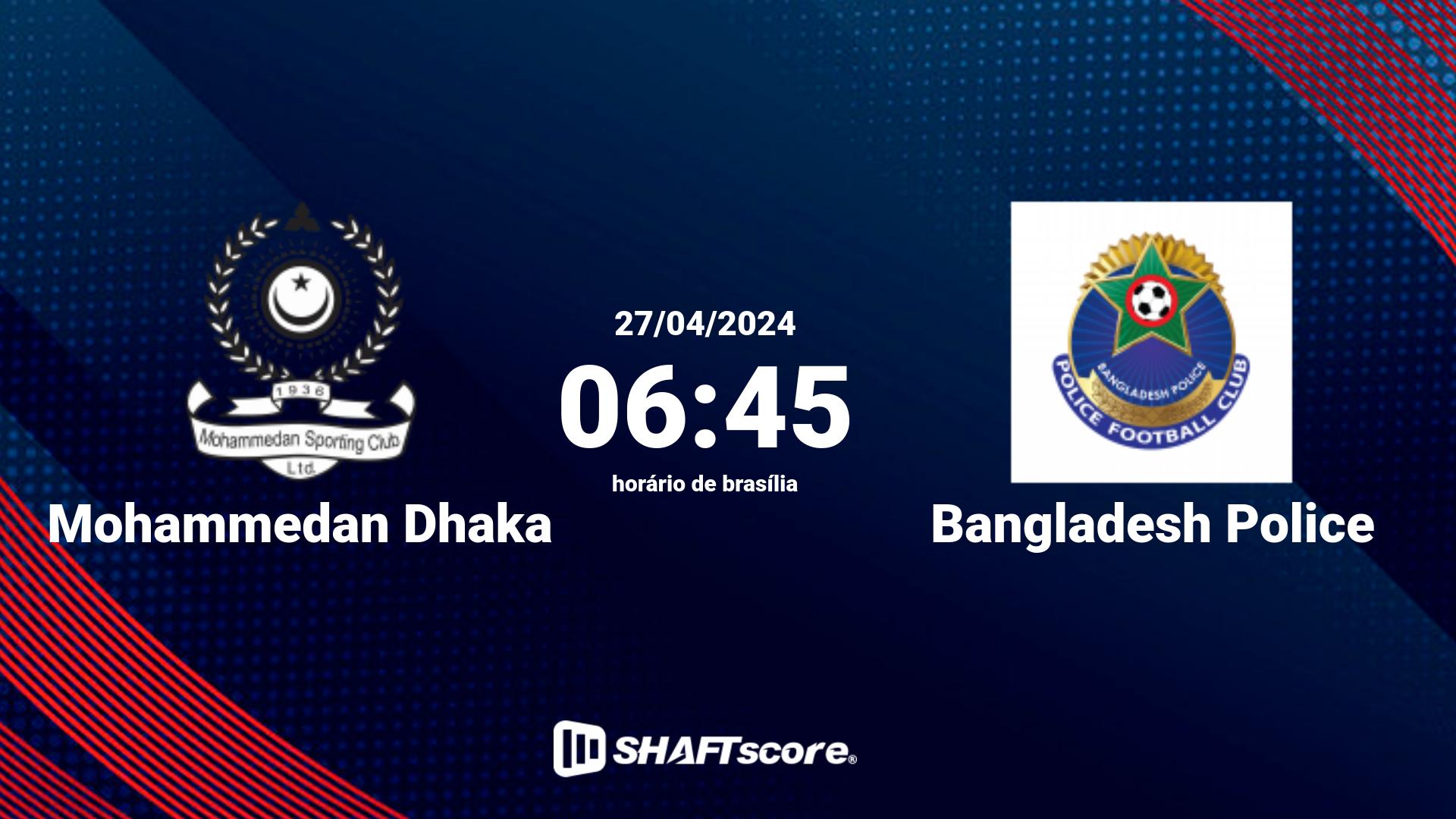Estatísticas do jogo Mohammedan Dhaka vs Bangladesh Police 27.04 06:45