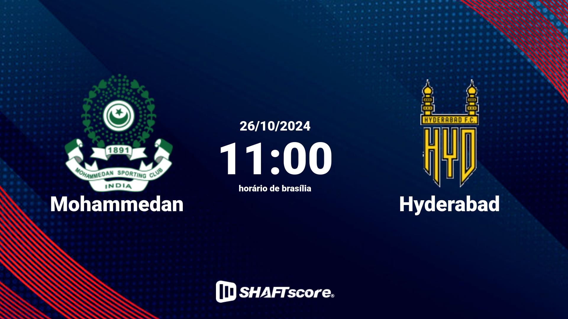 Estatísticas do jogo Mohammedan vs Hyderabad 26.10 11:00