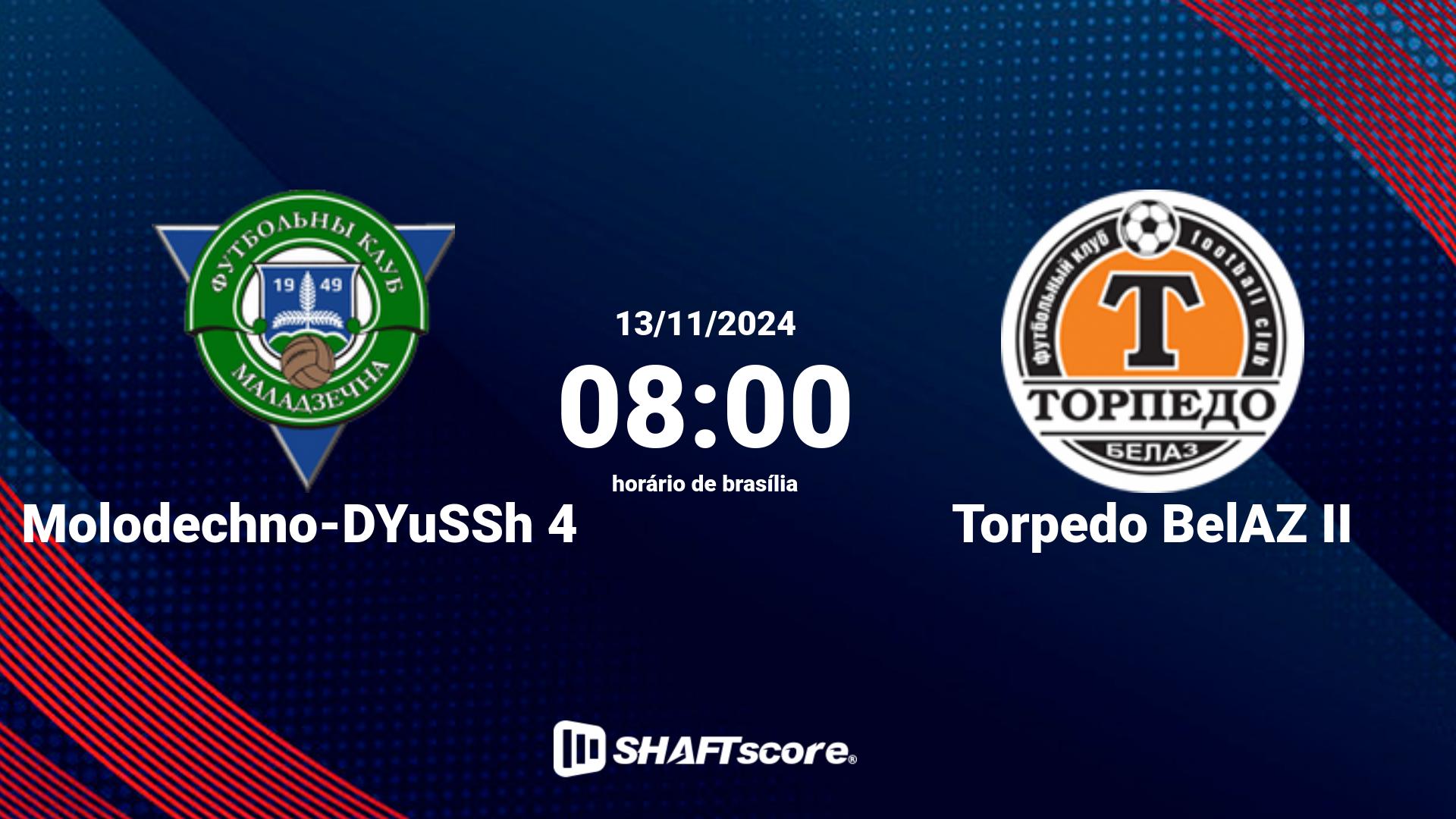 Estatísticas do jogo Molodechno-DYuSSh 4 vs Torpedo BelAZ II 13.11 08:00