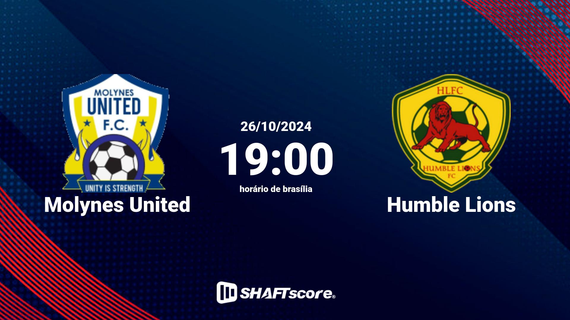 Estatísticas do jogo Molynes United vs Humble Lions 26.10 19:00