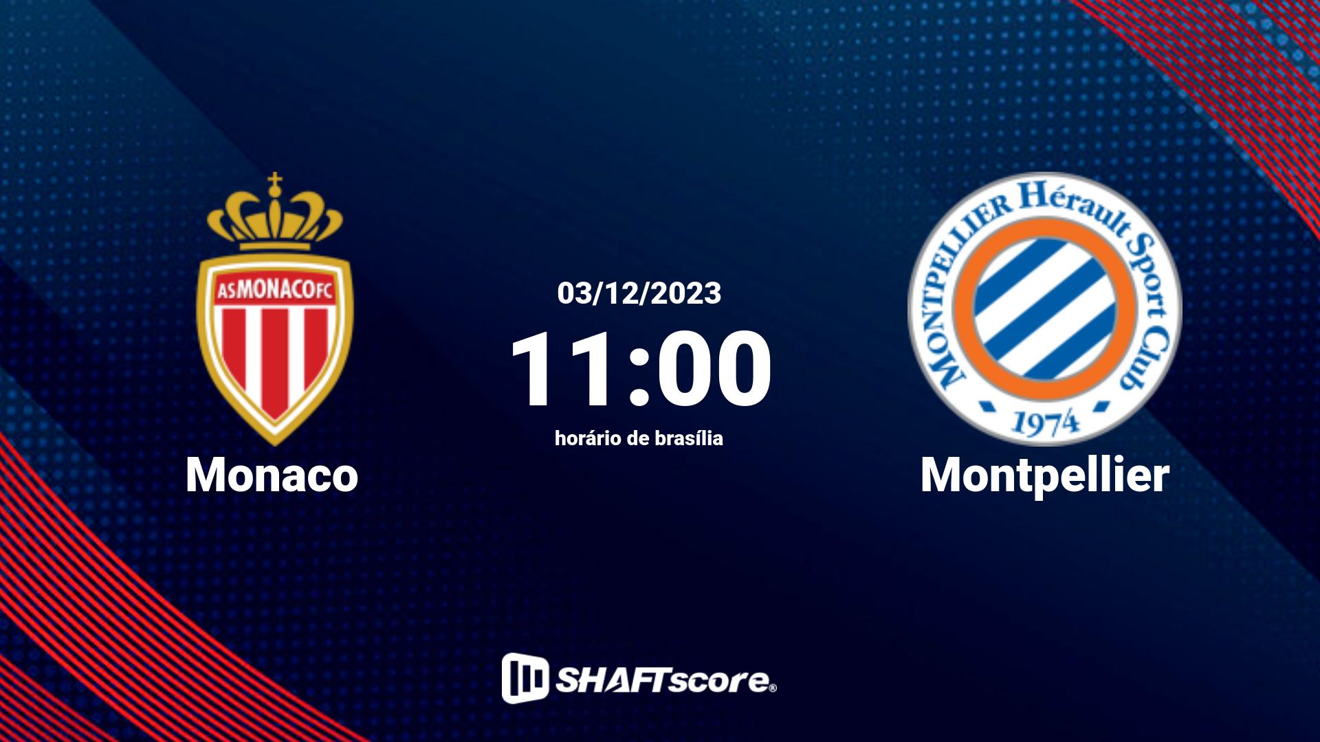 Estatísticas do jogo Monaco vs Montpellier 03.12 11:00