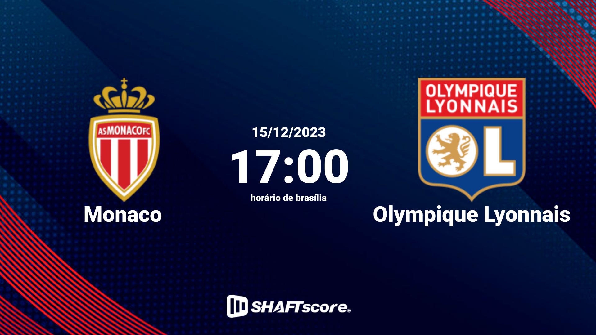 Estatísticas do jogo Monaco vs Olympique Lyonnais 15.12 17:00