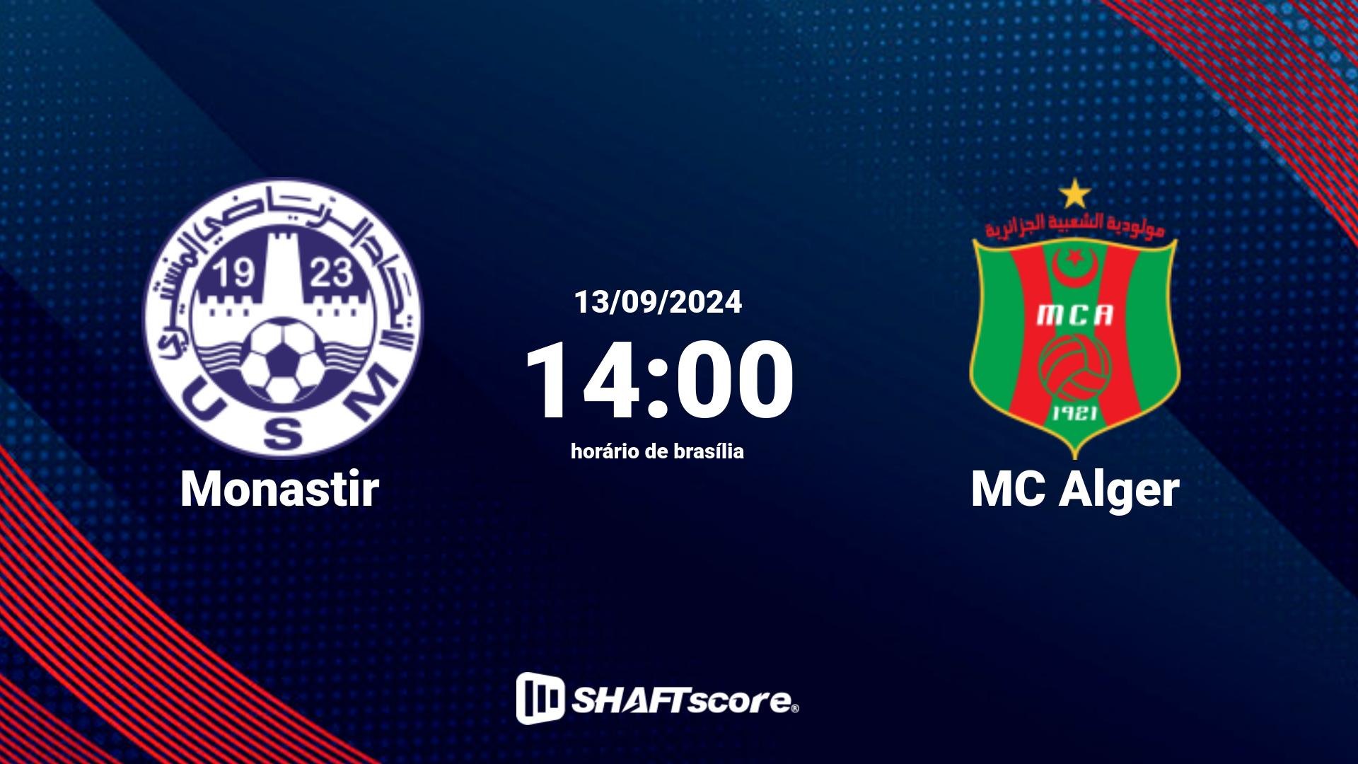 Estatísticas do jogo Monastir vs MC Alger 13.09 14:00