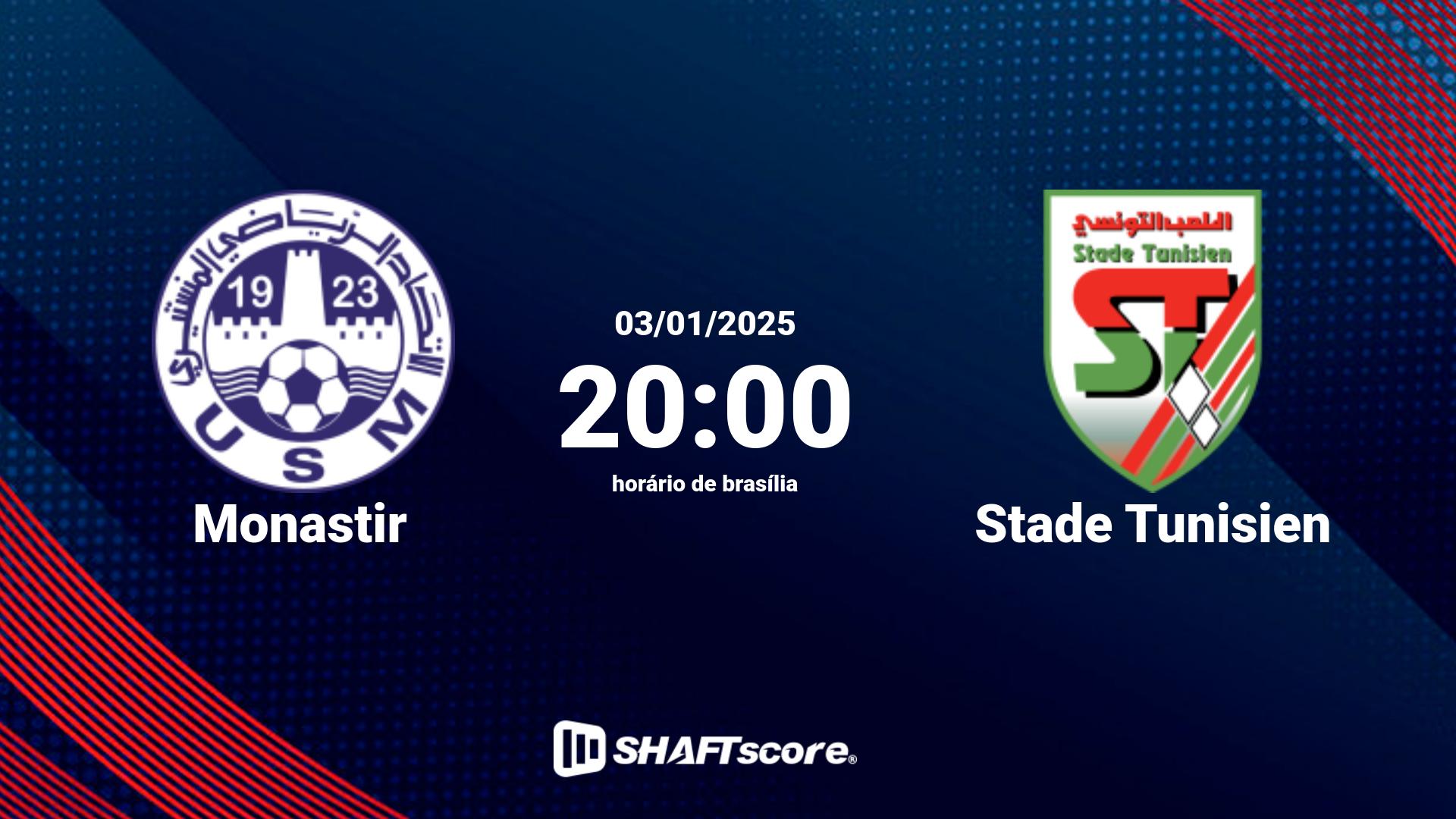 Estatísticas do jogo Monastir vs Stade Tunisien 03.01 20:00