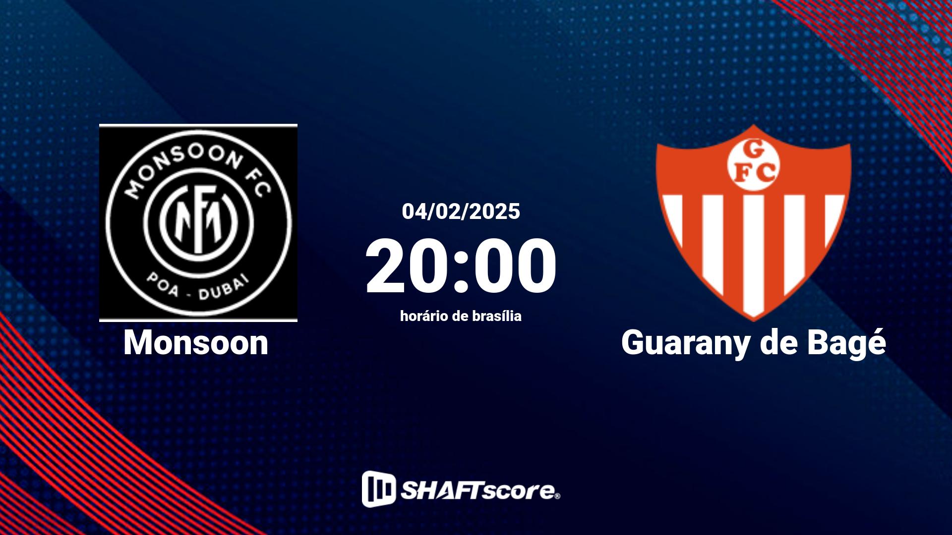 Estatísticas do jogo Monsoon vs Guarany de Bagé 04.02 20:00