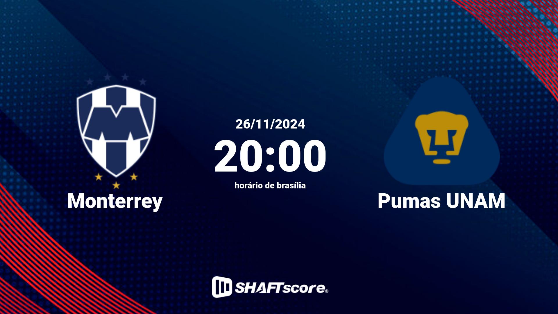 Estatísticas do jogo Monterrey vs Pumas UNAM 26.11 20:00